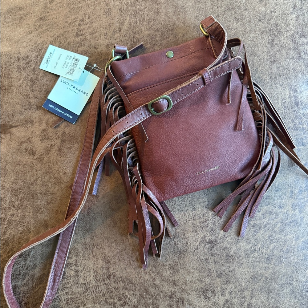 Lucky Brand Burgundy Brown Fringe Crossbody Bag
